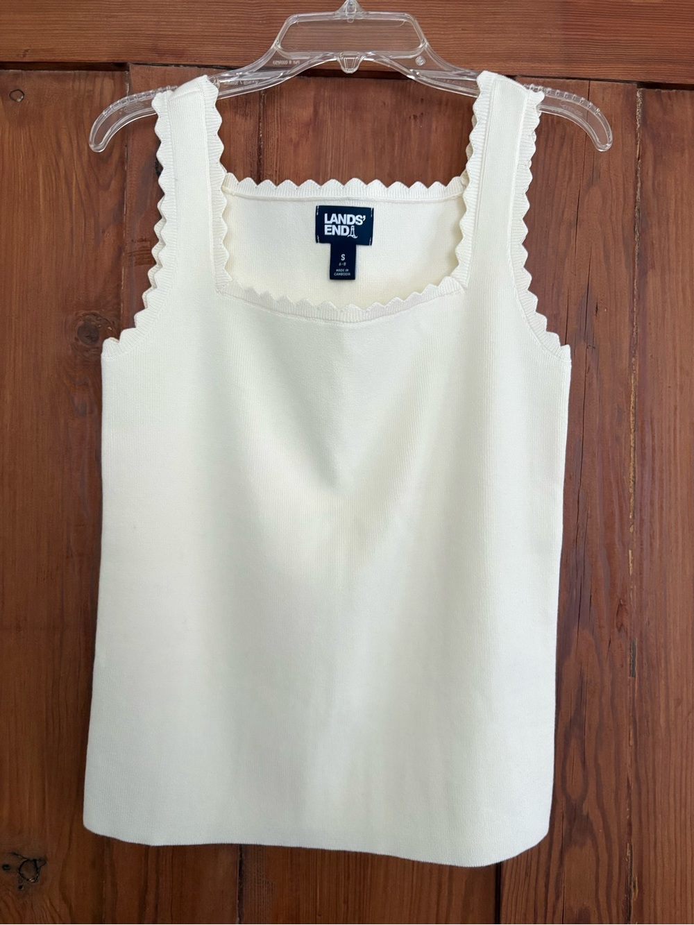 Women’s NWOT Lands' End Cream Scallop-Edge Ribbed Knit Tank Top S
